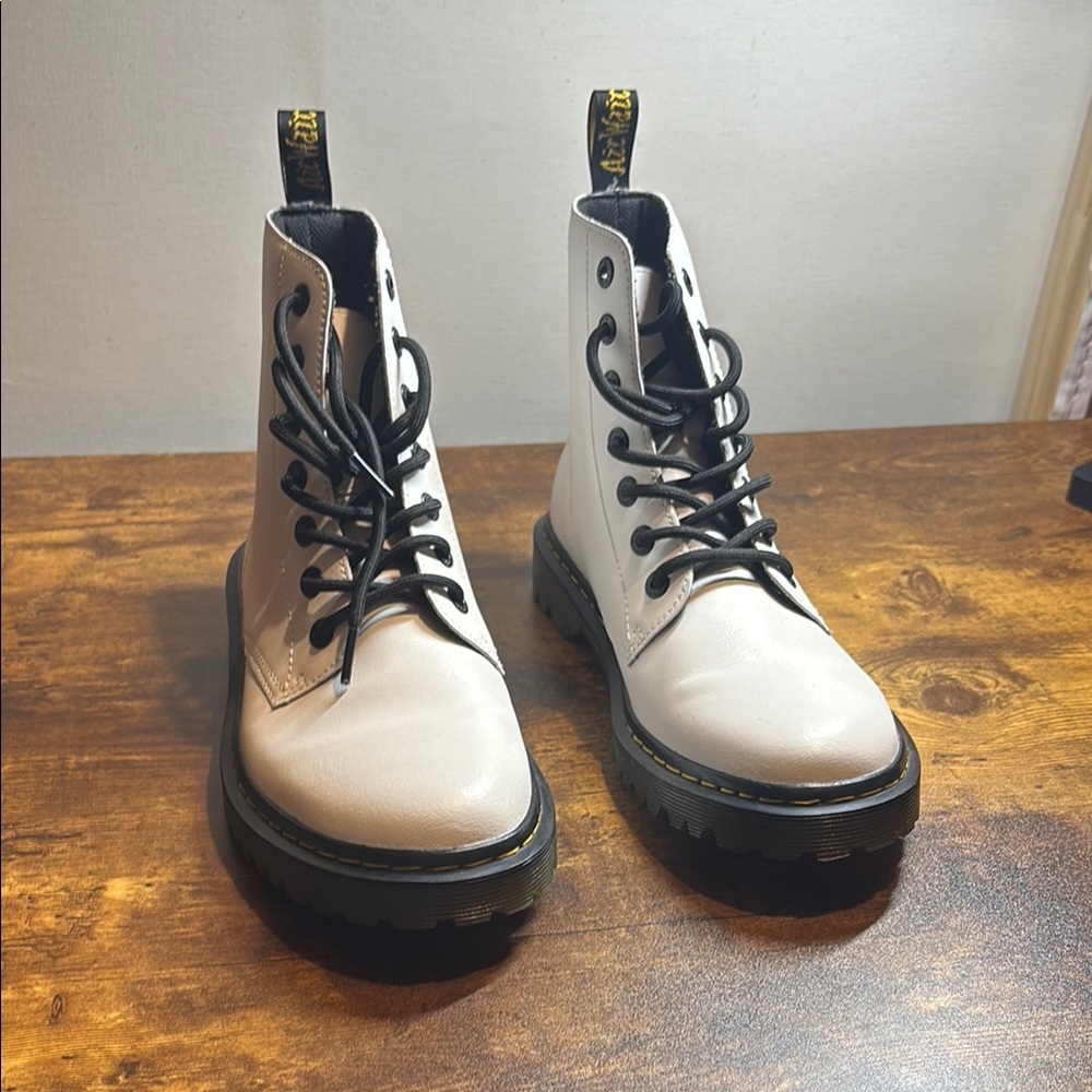 Dr. Martens White Leather Boots with Black Laces